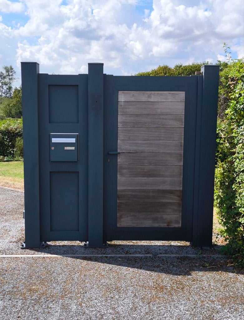 Portillon Alu 7016 et bois, Portail battant, Comme neuf, 150 à 200 cm, Aluminium