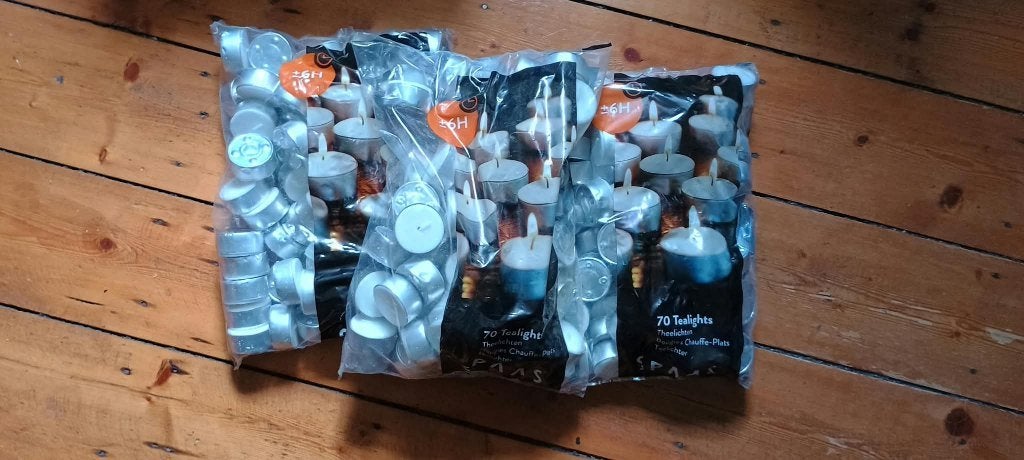 THEELICHTJE SPAAS kaarsen 3 VERPAKKINGEN VAN 70 kaarsen 6u, Ophalen, Nieuw, Kaars, Overige merken