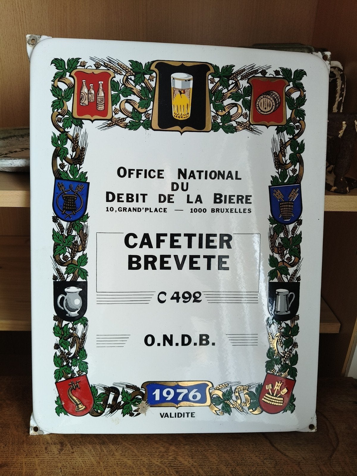 plaque émaillée cafetier breveté 1976, Enlèvement ou Envoi