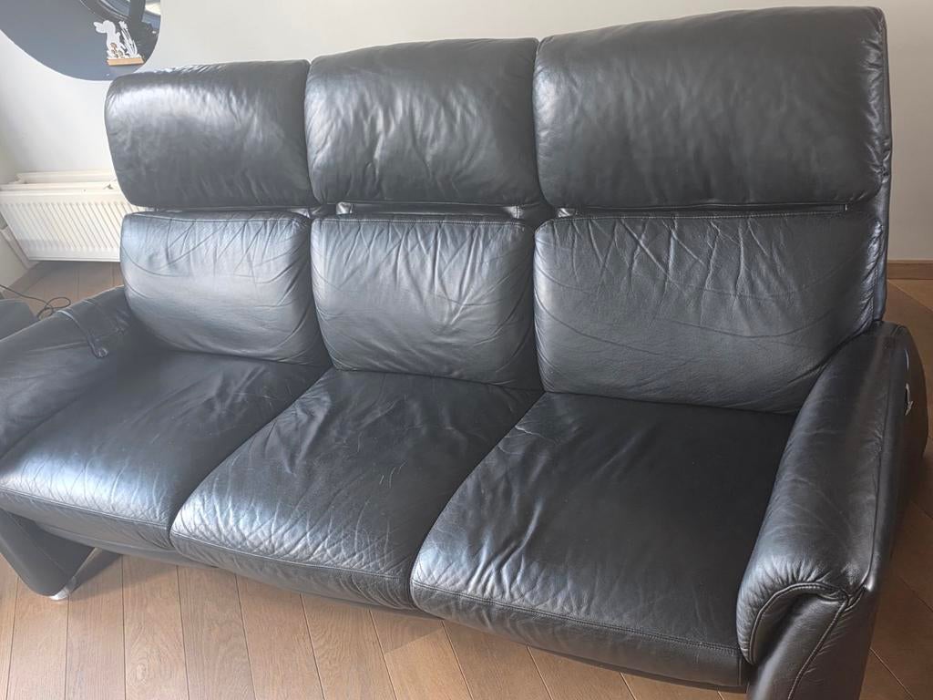Lederen 3zit-zetel met elektrische relaxfunctie, Huis en Inrichting, Zetels | Zetels, Ophalen, Gebruikt, Driepersoons, Leer