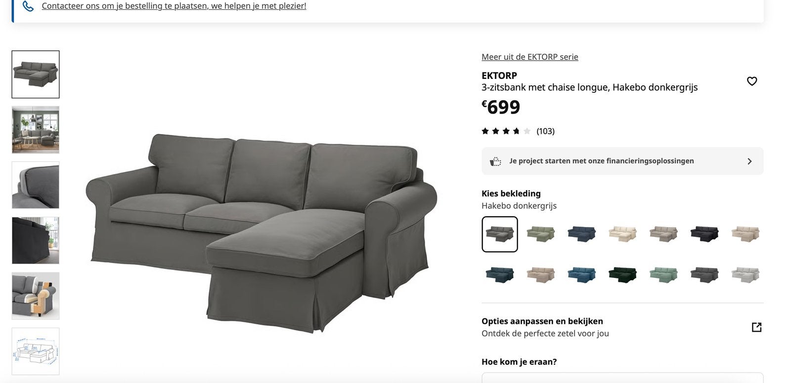 Ektorp ikea 3-zitsbank met chaise longue, Ophalen, Gebruikt
