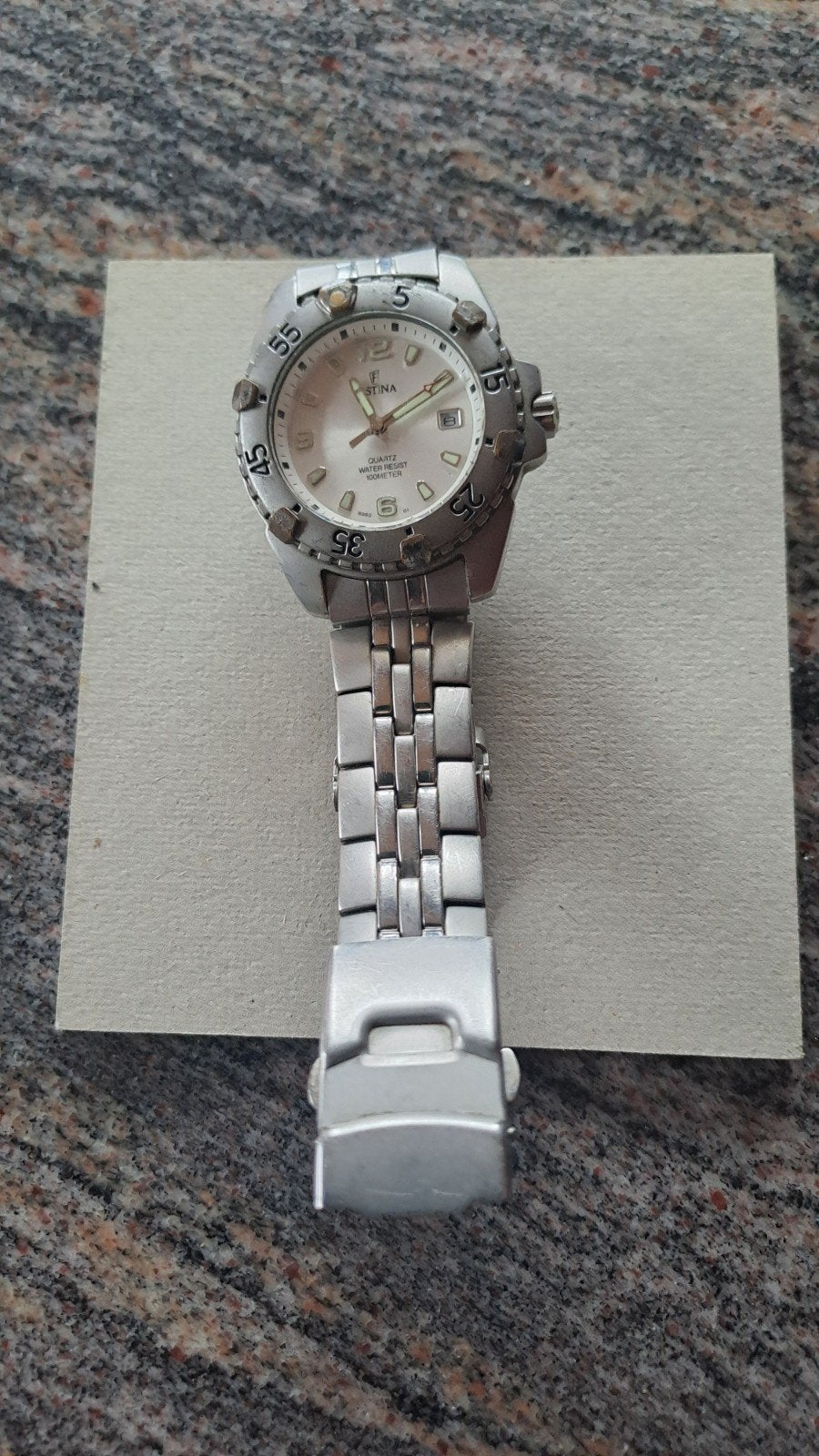 Herenhorloge 'Festina' met datum, Handtassen en Accessoires, Staal, Gebruikt, Polshorloge, Ophalen