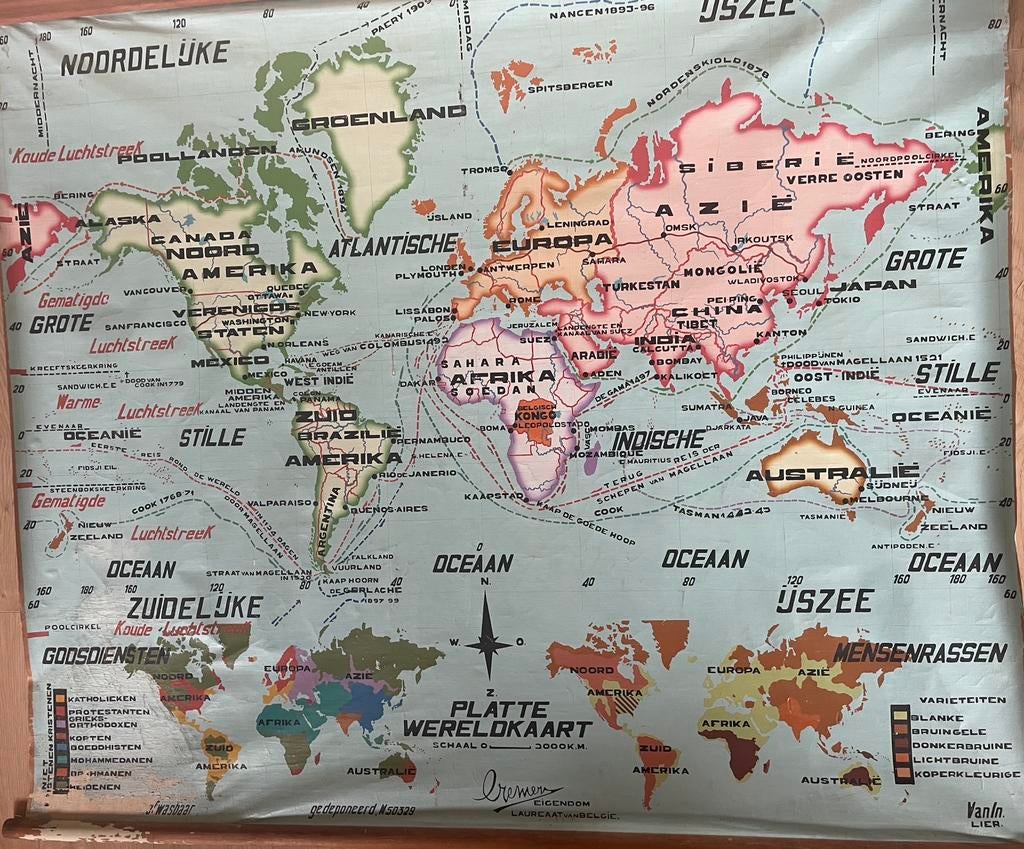 Oude wereldkaart - jaren ‘50, Boeken, Atlassen en Landkaarten, Landkaart, 1800 tot 2000, Wereld, Ophalen