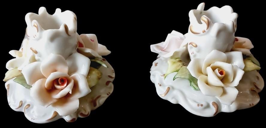 paar capodimonte rozenkandelaars, Antiek en Kunst, Antiek | Keramiek en Aardewerk, Ophalen of Verzenden