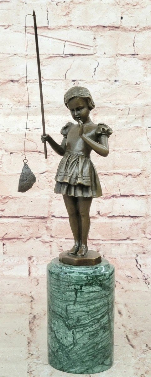 prachtig bronzen beeld Meisje met vislijn, Antiek en Kunst, Ophalen