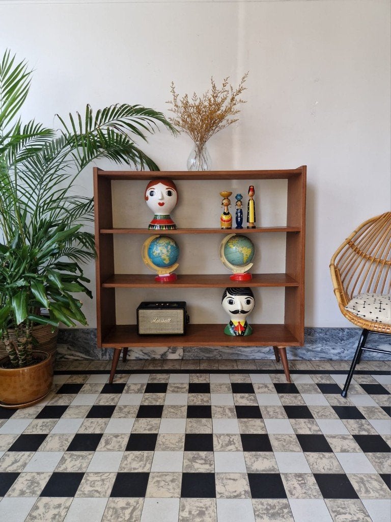 Vintage midcentury boekenkastje | kastje | boekenrek, Teck, 25 à 50 cm, Avec tablette(s), Vintage midcentury
