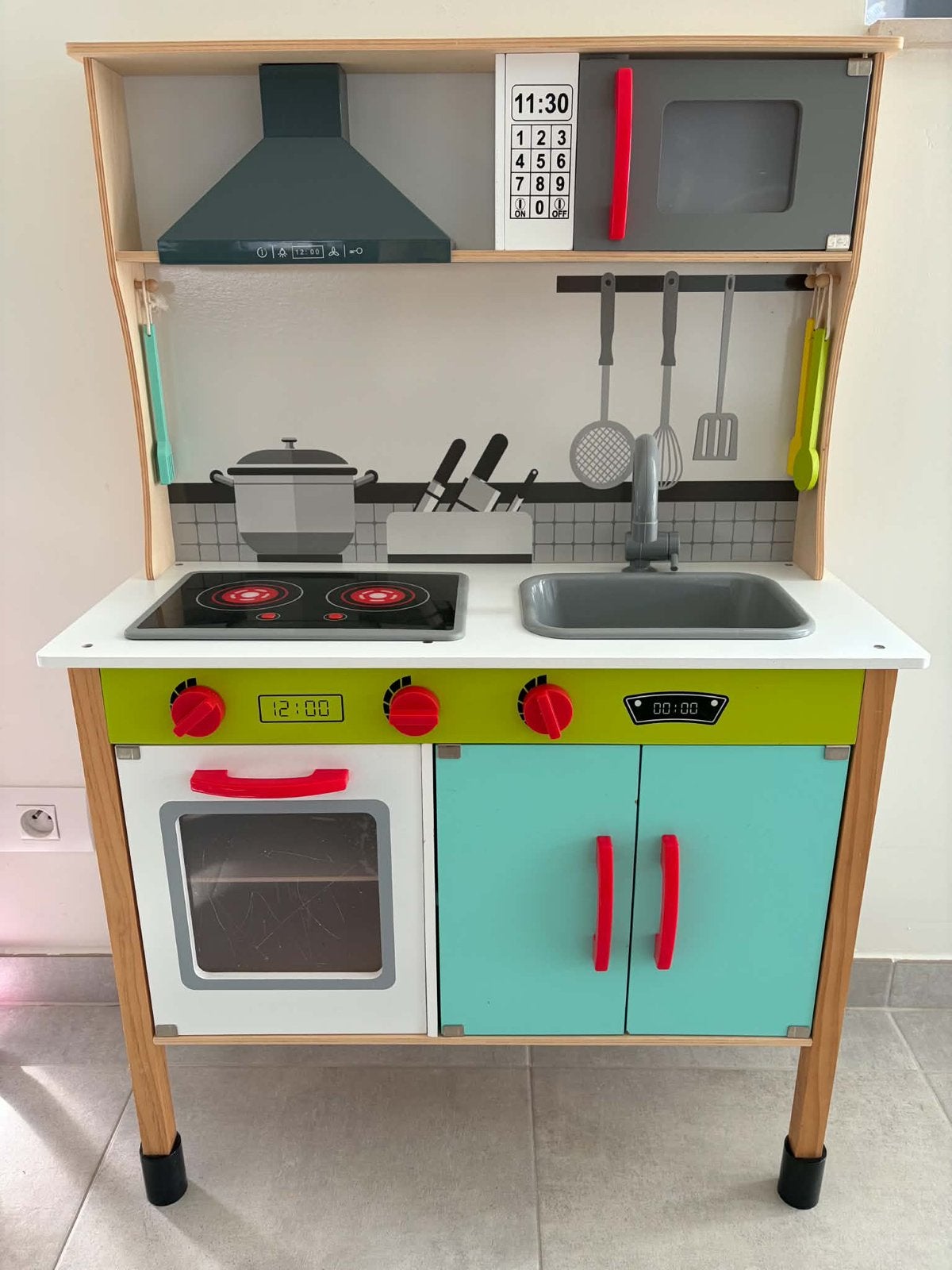 Speelkeukentje met veel toebehoren, Ophalen, Gebruikt, Hout, Speelkeuken
