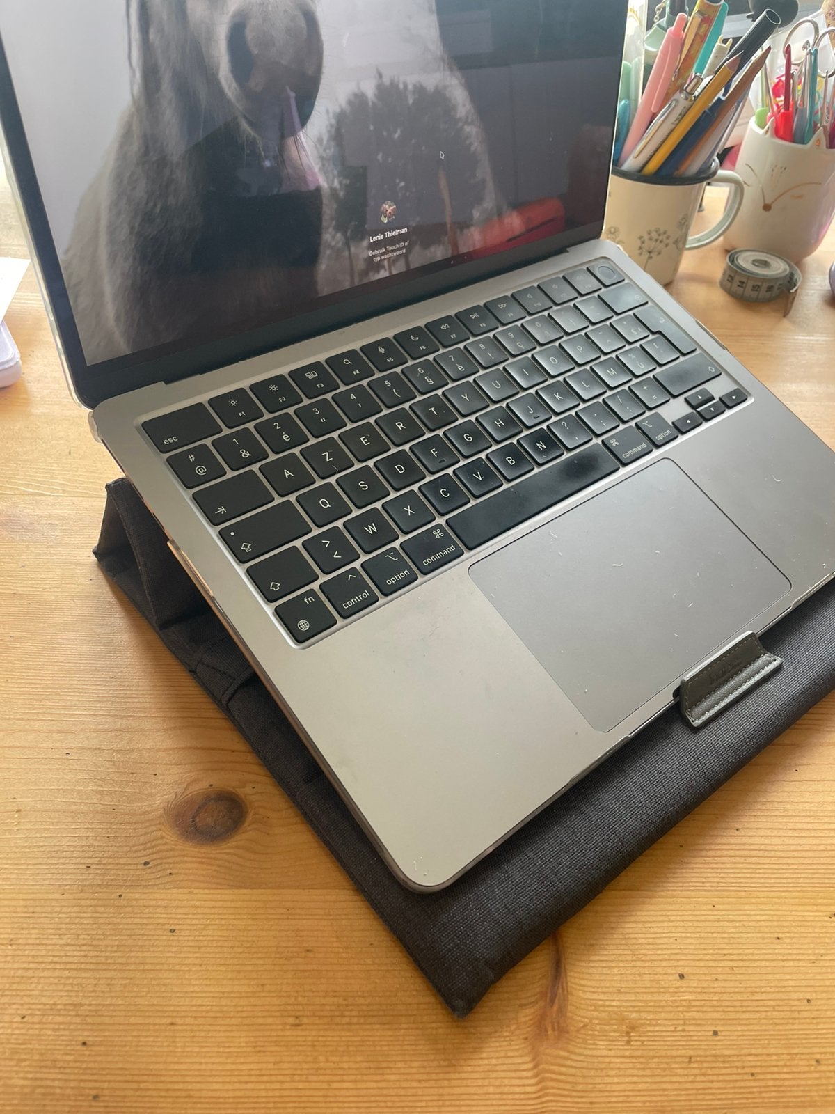 Laptophoes + standaard donkergrijs, Computers en Software, Laptophoezen, Ophalen of Verzenden, 13 inch, Zo goed als nieuw
