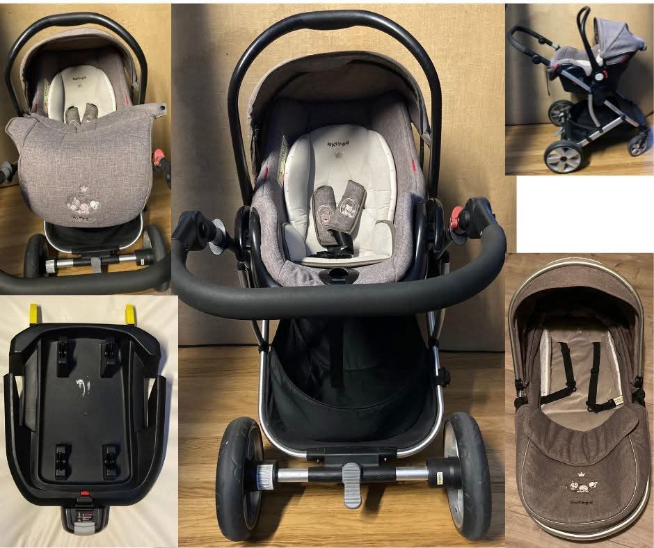 Bruine kinderwagen Nattou met isofix, Kinderen en Baby's, Kinderwagens en Combinaties, Gebruikt, Verstelbare duwstang, Ophalen