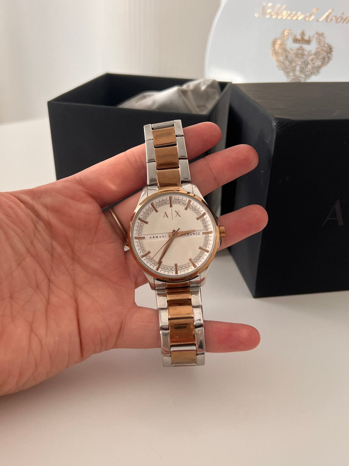 Armani Exchange horloge – zo goed als nieuw, Handtassen en Accessoires, Ophalen of Verzenden, Zo goed als nieuw, Zilver