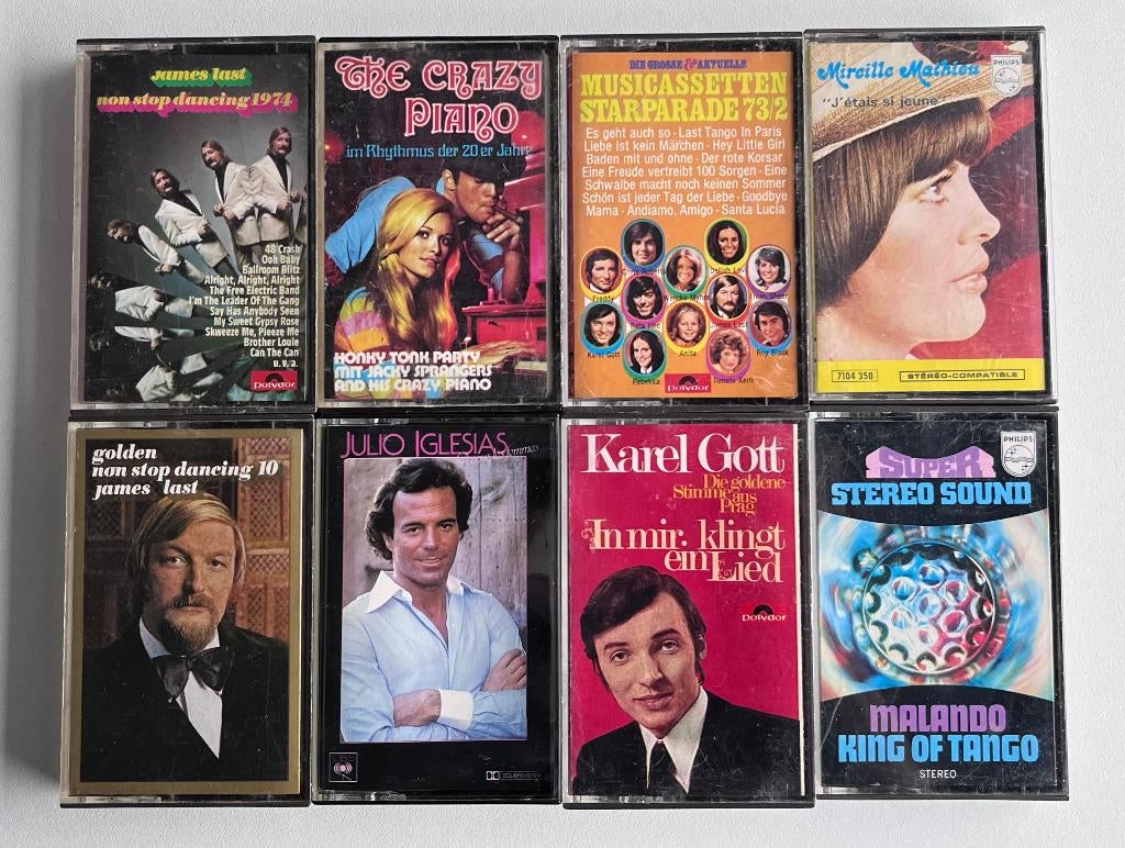Lot de 8 cassettes musicales (années 70 - populaire), Enlèvement, Utilisé, 2 à 25 cassettes audio, Originale
