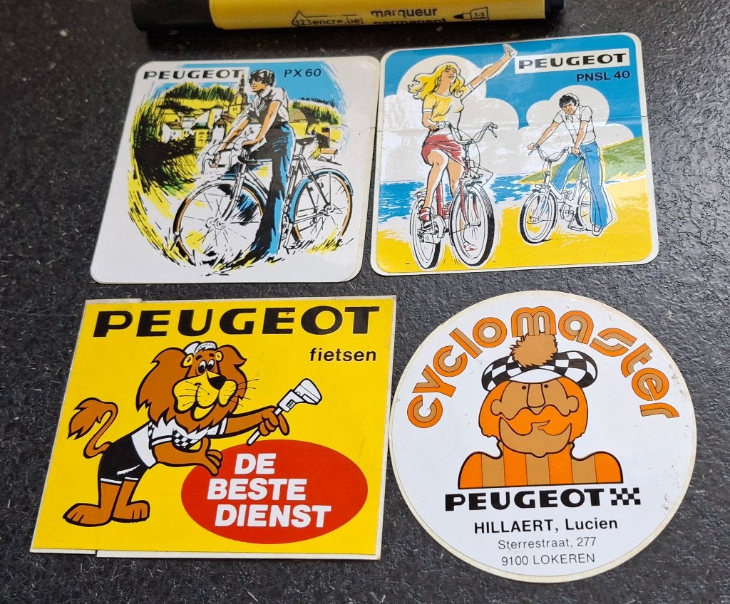 Vintage lot stickers : Fietsmerk Peugeot, Ophalen of Verzenden, Zo goed als nieuw, Merk
