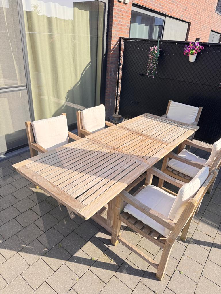 Teak tuinset – verlengbare tafel + 5 stoelen, Table à dinner, 5 places, Salons de jardin, Utilisé
