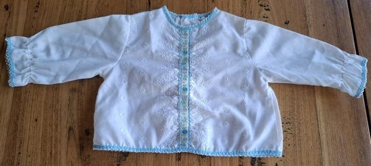 Vintage Frans baby kleding, broderie, band met bloemetjes, Verzamelen, Poppen, Gebruikt, -, -, Ophalen of Verzenden