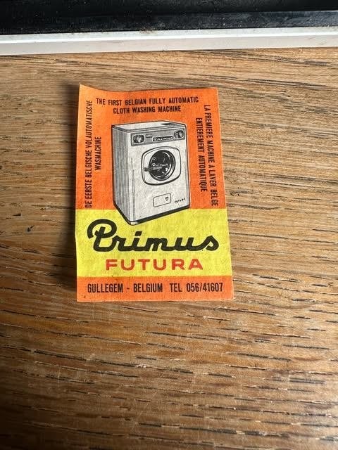 luciferdoos etiket label Primus futura Gullegem Belgium, Gebruikt, Info@priùgum.fu, Luciferdoosjes of -merken, Primus