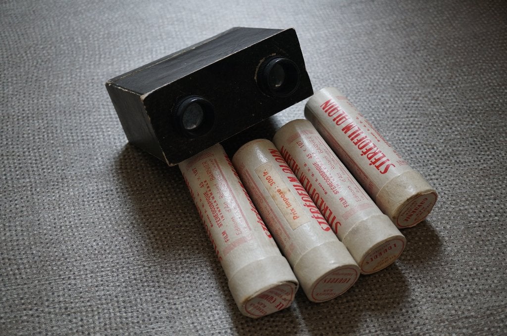 Antieke viewmaster Stereoscopique met 4 films (Lourdes, ea), Antiek en Kunst, Ophalen of Verzenden