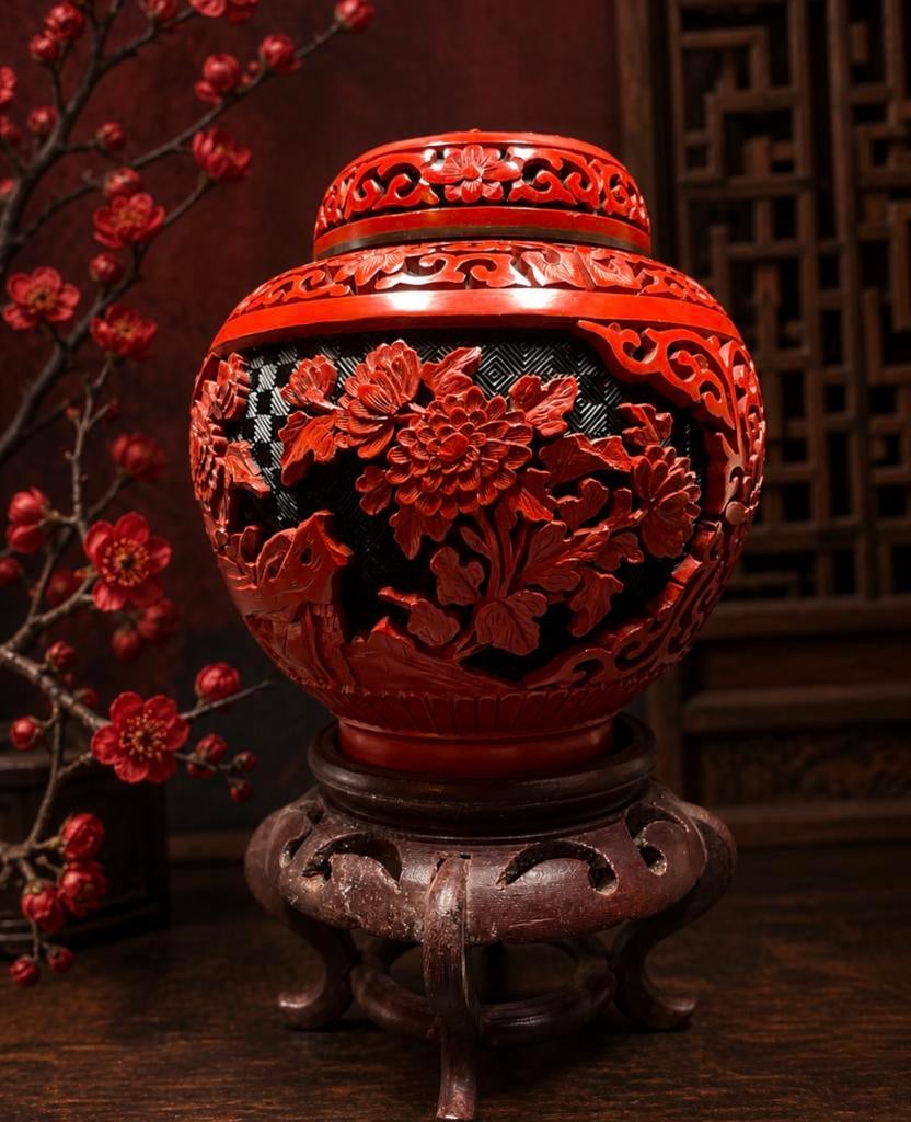 Magnifique bocal rouge chinoisantique/vintage avec couvercle, Enlèvement ou Envoi