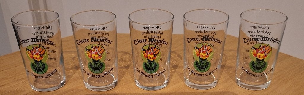 Set van 5 vintage wijnglaasjes (Trierer Weinfest in Olewig), Ophalen of Verzenden, Zo goed als nieuw, Borrel- of Shotglas