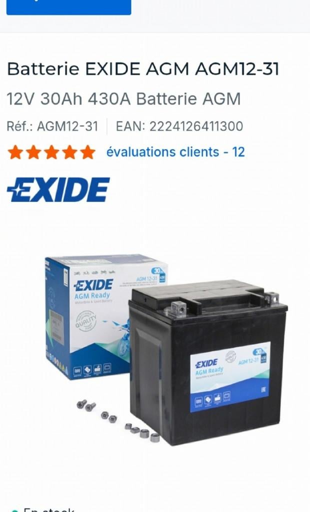 Exide batterij 12-31 AGM voor moto, Motoren, Ophalen of Verzenden