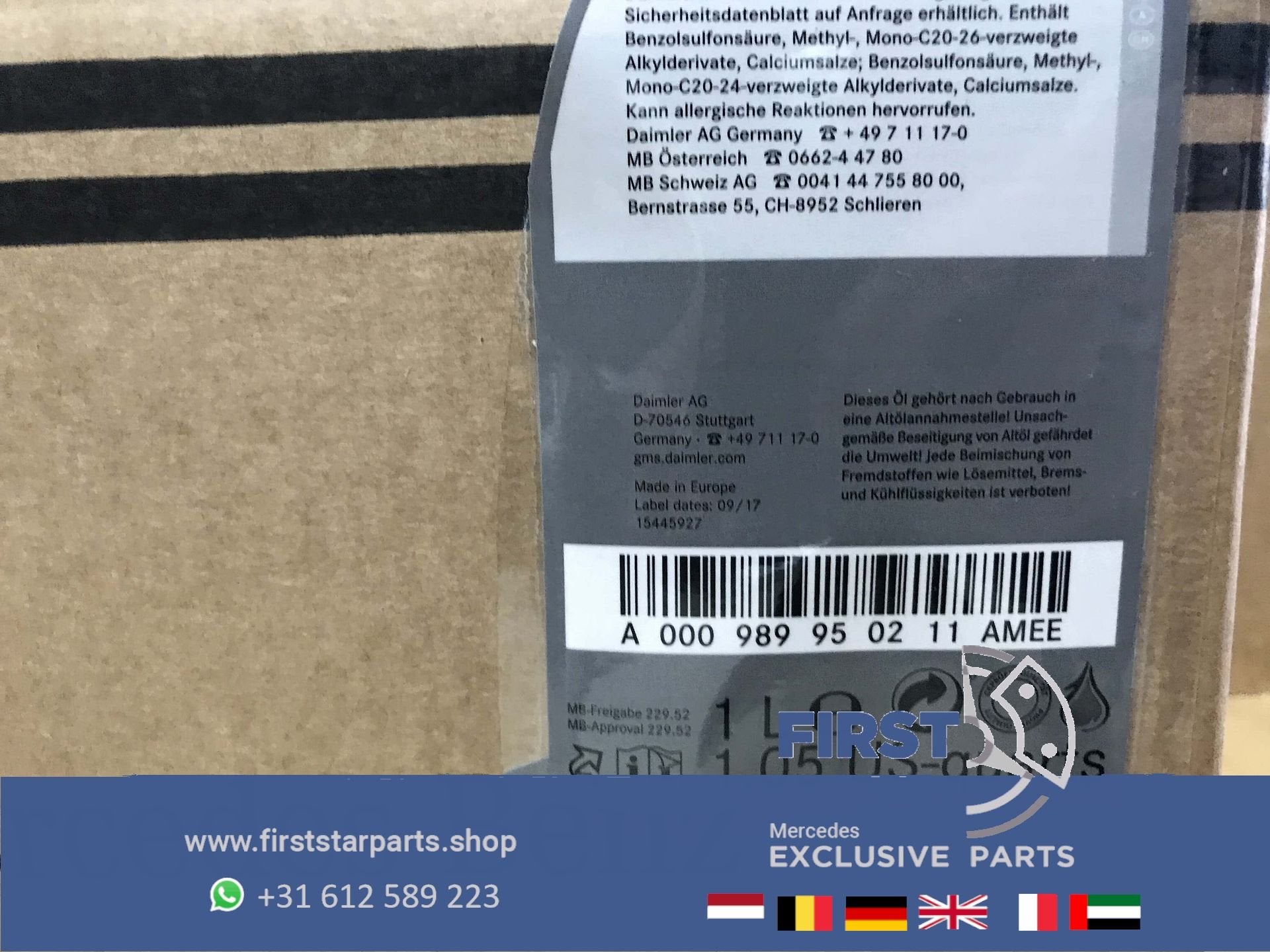 A000989950211 MERCEDES MOTOROLIE ORIGINEEL MOTOR OLIE 1L, Ophalen of Verzenden, -, -, -