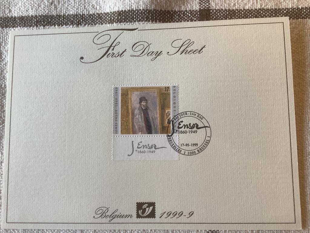 1e dag afstempeling - James Ensor, Postzegels en Munten, Postzegels | Europa | België, Ophalen, Zonder envelop, Gestempeld, 1e dag stempel