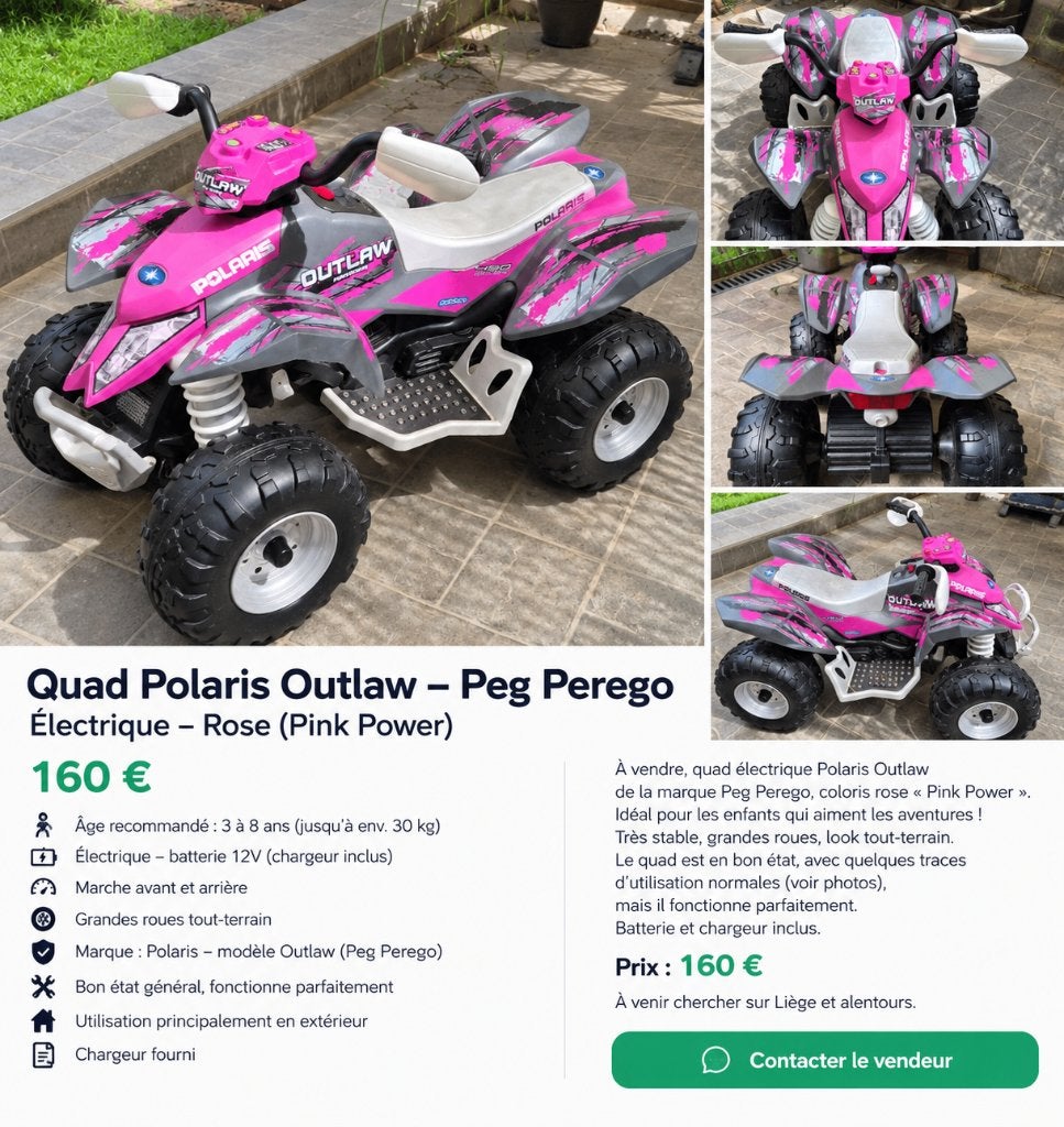 Quad électrique enfant Peg Perego Polaris Outlaw, Enlèvement, Utilisé, Véhicule à pédales