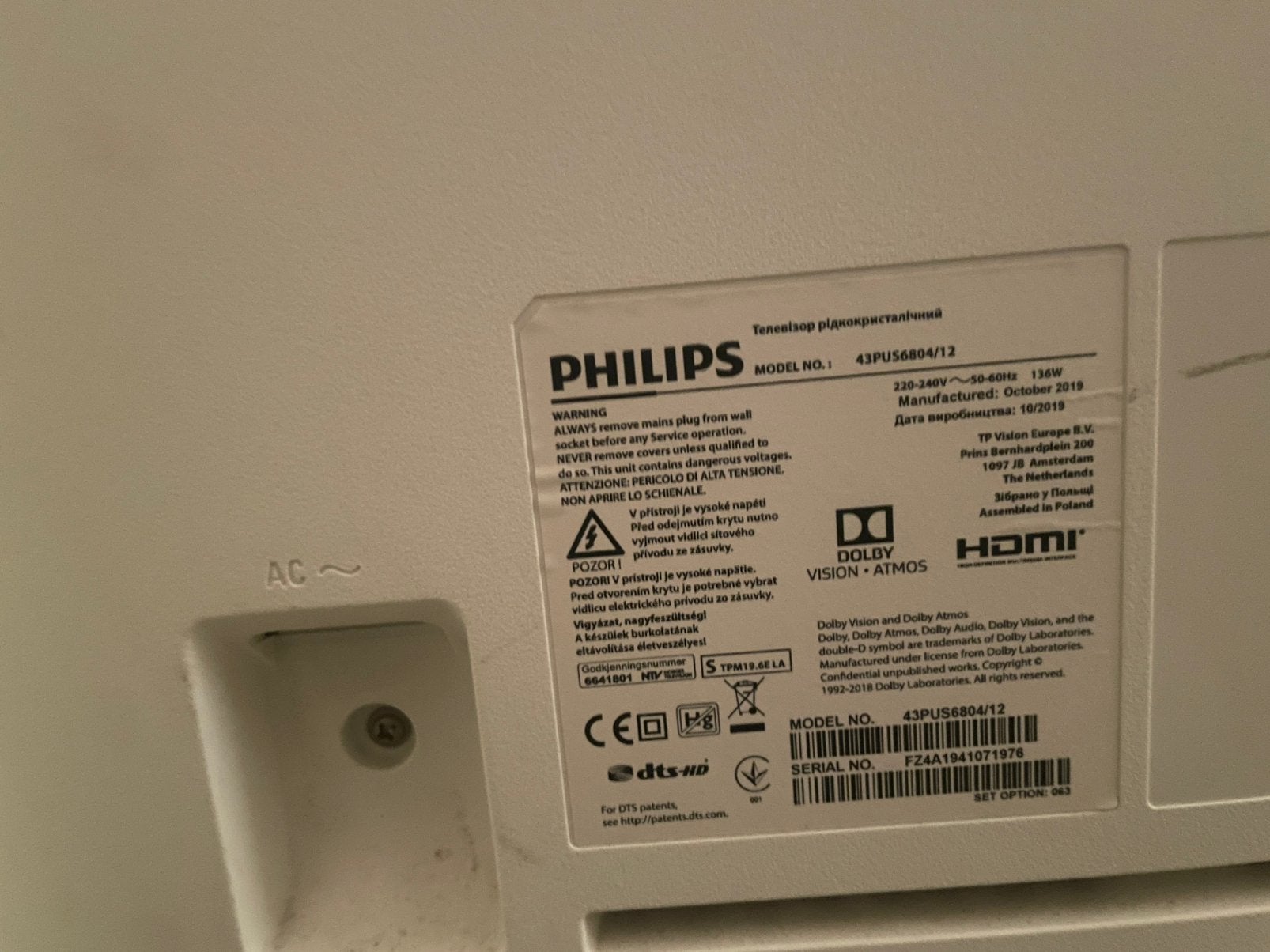 TV Philips 43 pouces 4K UHD, Ophalen, Zo goed als nieuw, 4k (UHD), Philips