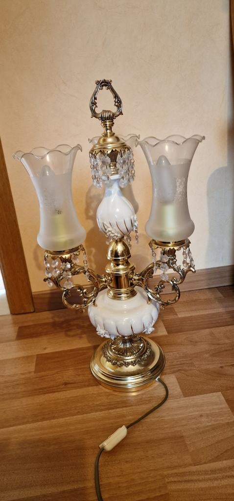 Brocante antieke kristallen tafellamp ,lampvoet,, Ophalen