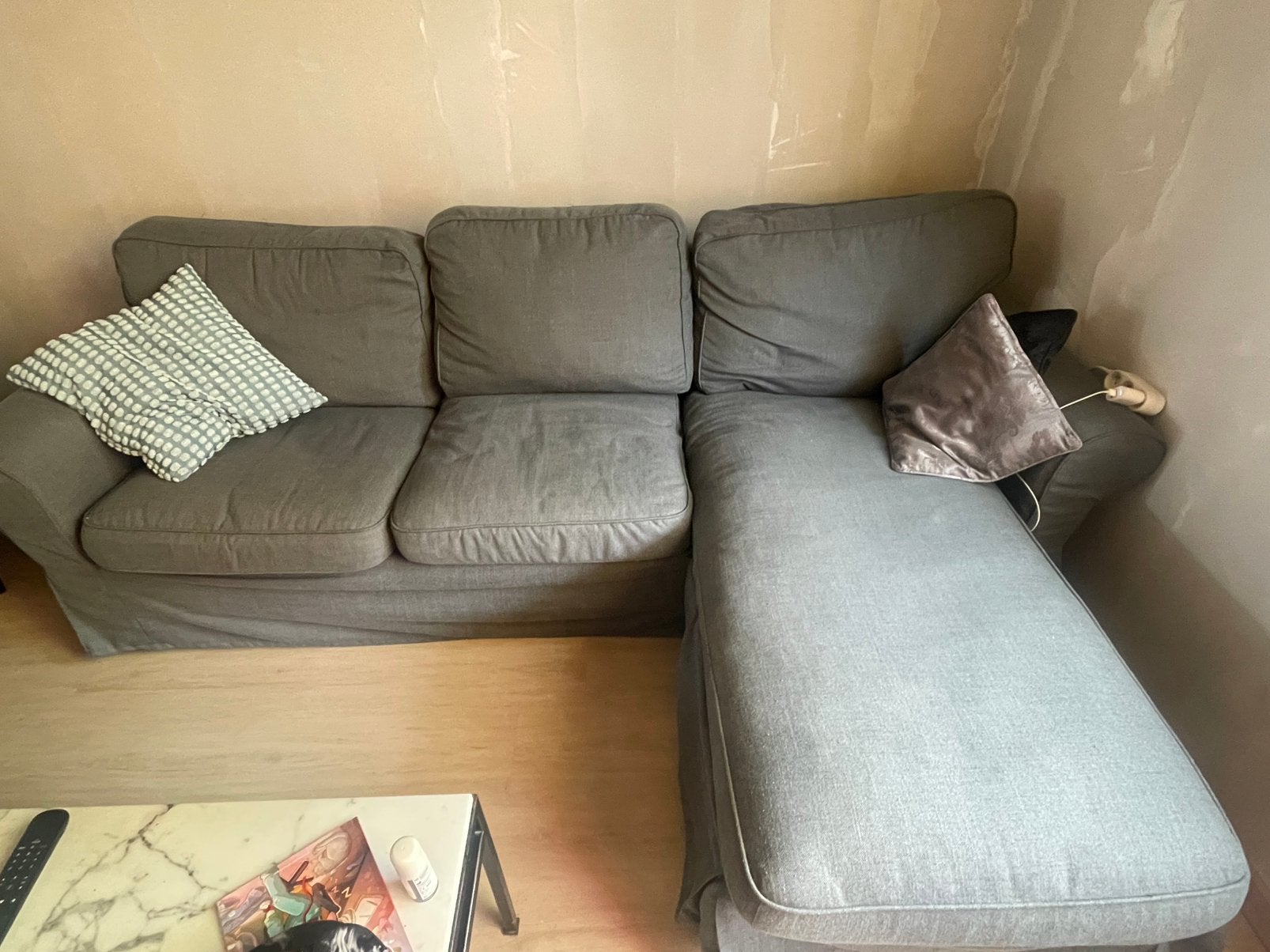 Ikea zetel met chaise longue 3-4 personen, Ophalen, Gebruikt, 125 tot 150 cm, Stof