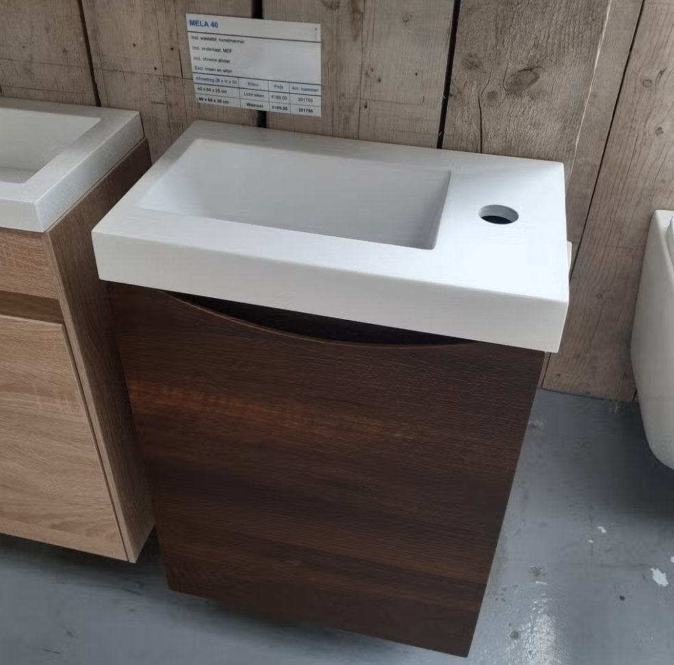 Toiletmeubel, walnoot, wastafel + onderkast, modern, Mela 40, Enlèvement ou Envoi, Neuf, Moderne
