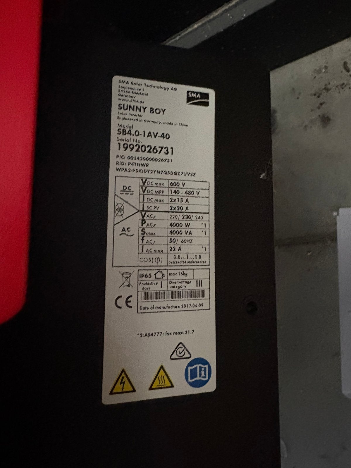 SMA sunny boy omvormer 4kW, Doe-het-zelf en Bouw, Ophalen, Gebruikt