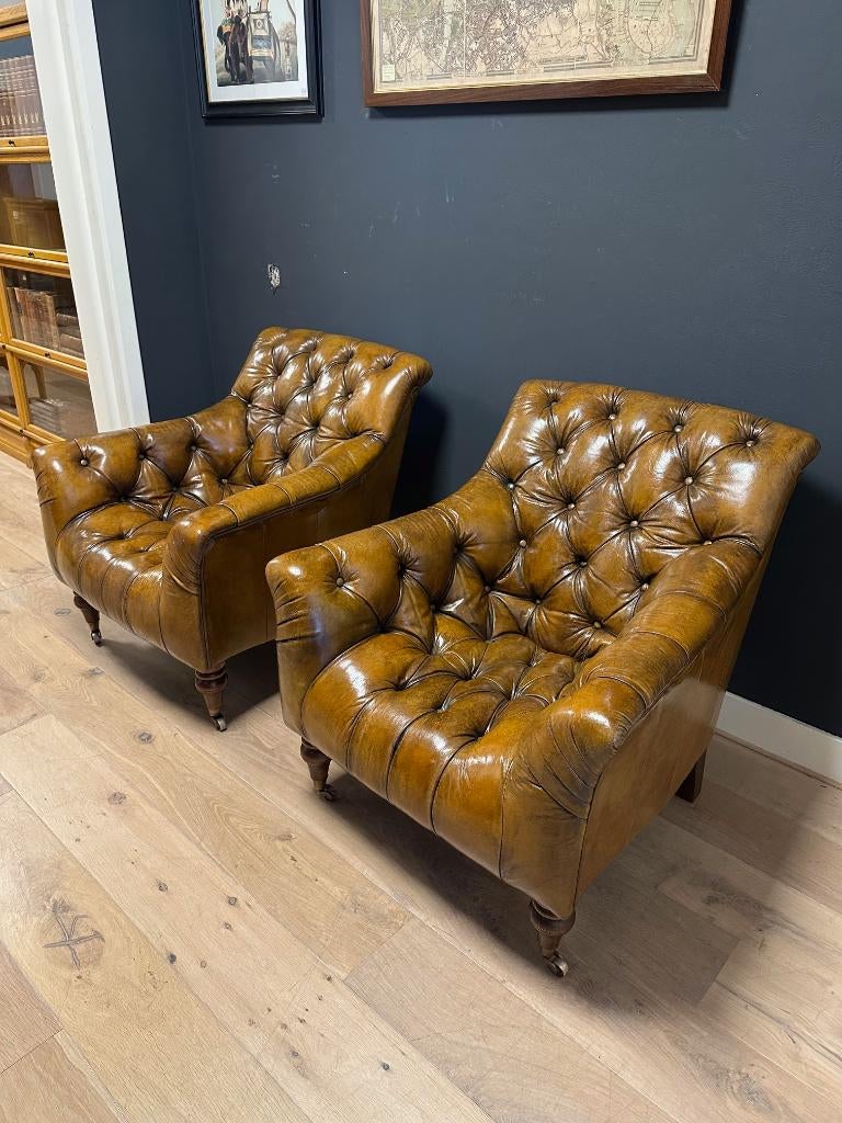 Set Engelse leren fauteuils, Antiek en Kunst, Verzenden