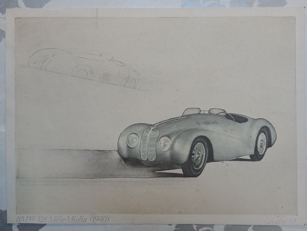 Gravure BMW 328 Mille Miglia (1940) - Cendor 79, B60, Enlèvement ou Envoi, Voitures