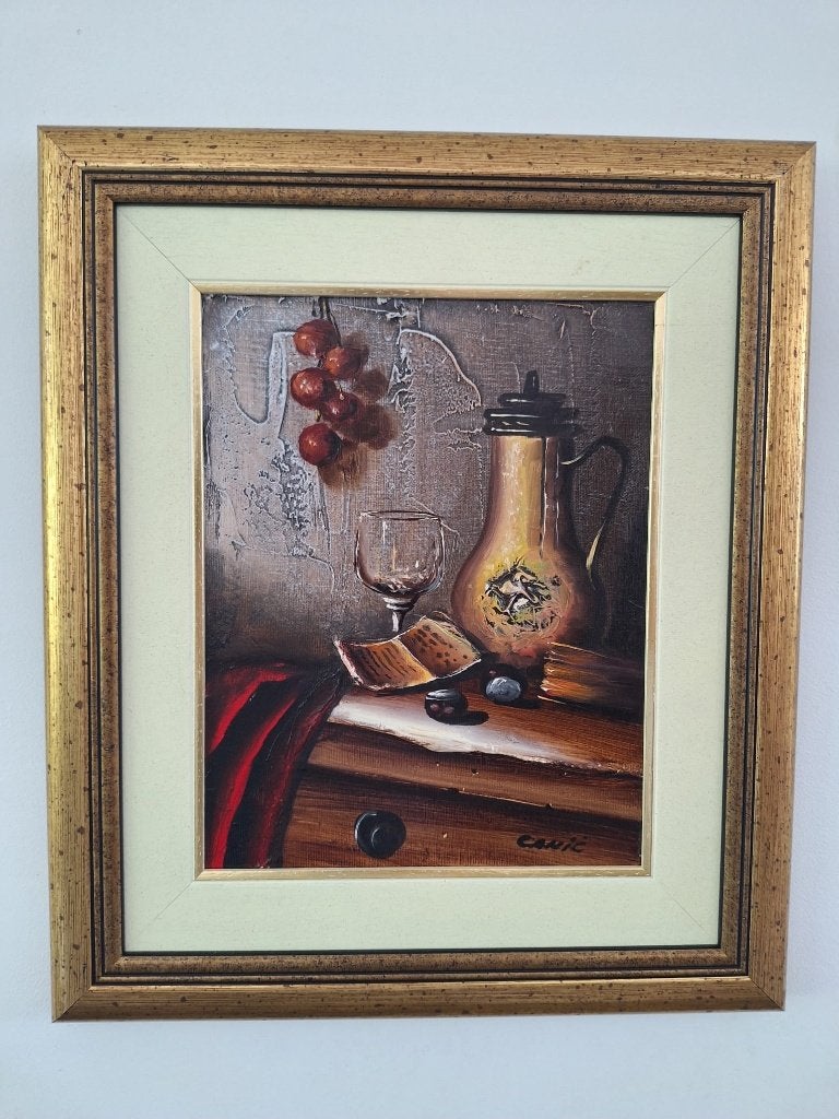 Set Gouden reliëf olieverfschilderij op doek van Canic, Antiek en Kunst, Kunst | Schilderijen | Klassiek, Acrylverf, Doek, Stilleven