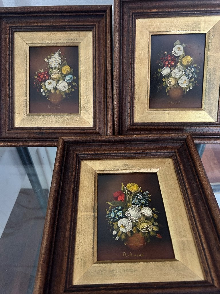 Schilderij bloemen, Antiek en Kunst, Bloemen, Handgeschilderd, Metaal, Ophalen of Verzenden