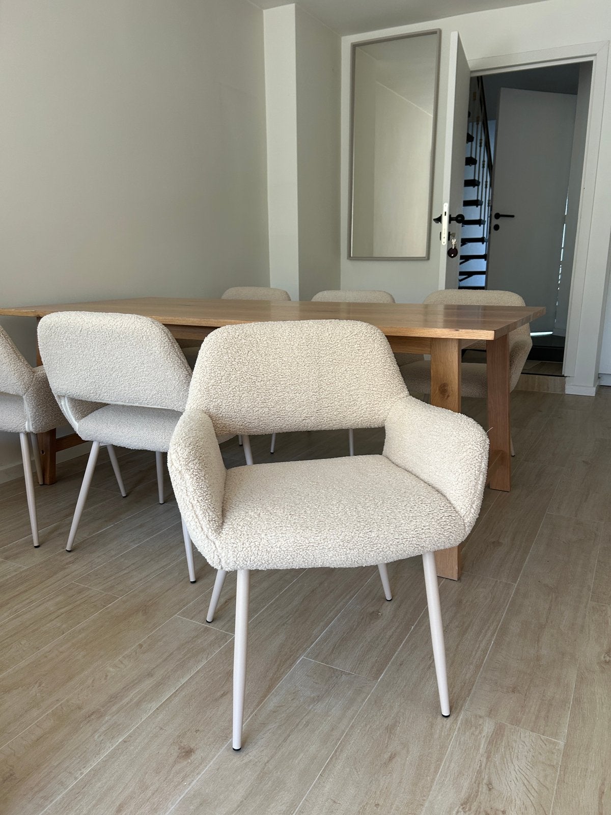 Stoelen bouclé stof (6stuks), Neuf, Japandi, Autres couleurs, Enlèvement