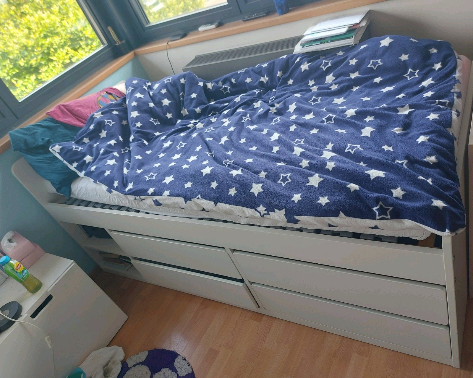 Bed met opberglades 90x200 wit, 85 tot 100 cm, Zo goed als nieuw, 180 cm of meer, Ophalen