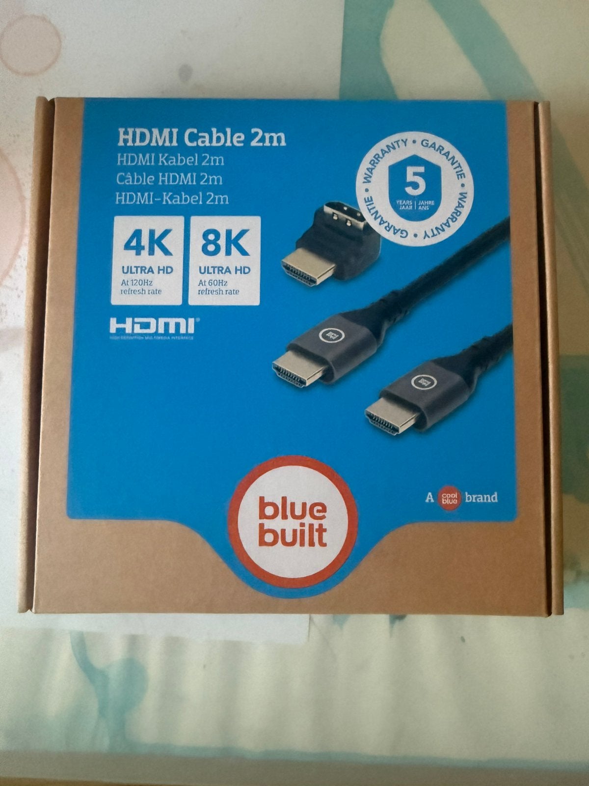 BlueBuilt HDMI Kabel 4K 120Hz/8K 60Hz Nylon 2m + 90 adapter, Enlèvement ou Envoi, Comme neuf