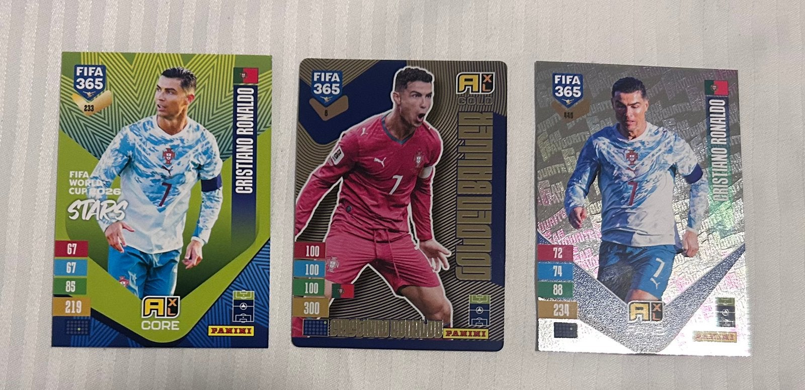 Panini Fifa 365 Adrenalyn 2027 3 cartes Cristiano Ronaldo, Enlèvement ou Envoi, Neuf, Plusieurs images