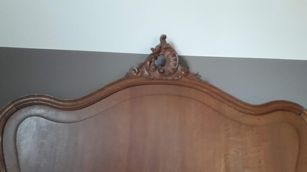 antiek bed met latoflex, Huis en Inrichting, Slaapkamer | Bedden, Ophalen, Gebruikt, Bruin, Hout