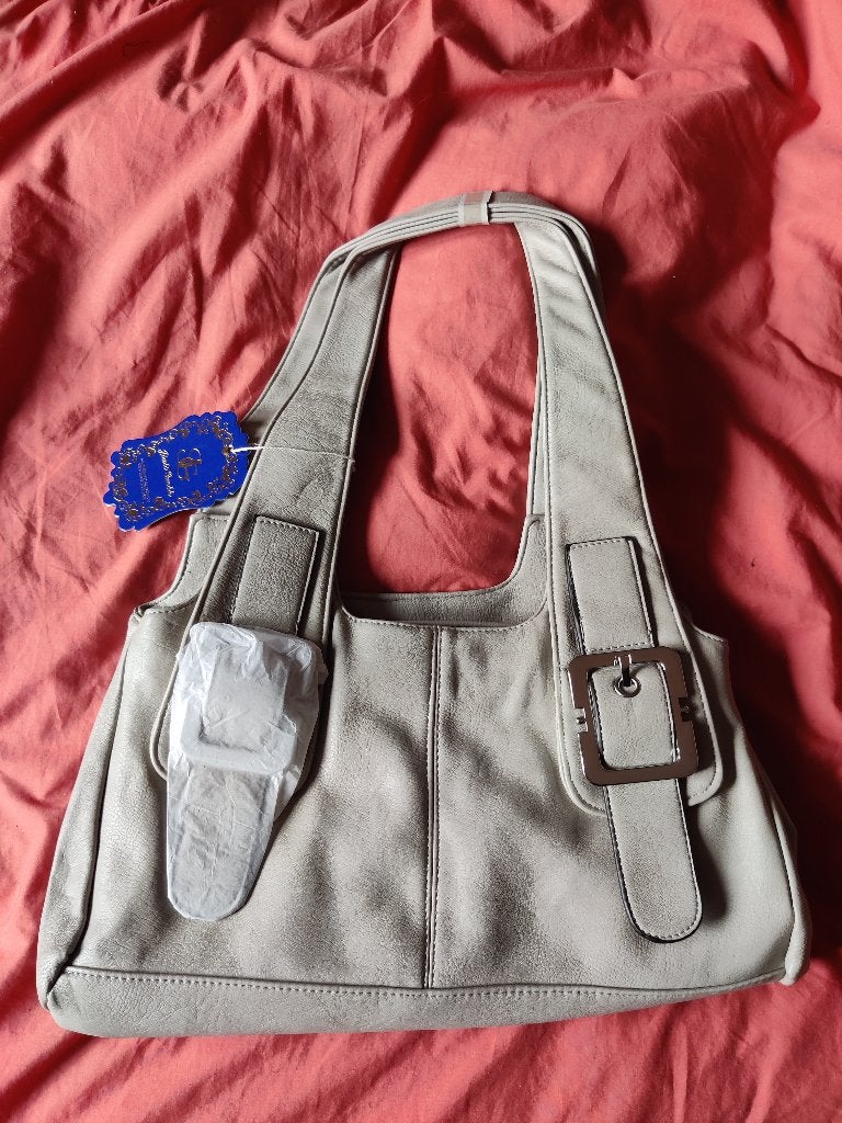 Nieuwe lederen handtas, grijs, Ophalen of Verzenden, Nieuw, Grijs, Handtas