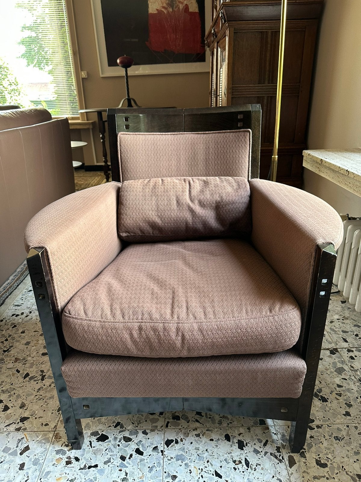 1-zit Italiaans design, kleur taupe, Huis en Inrichting, Fauteuils, Ophalen, Gebruikt, 75 tot 100 cm, 50 tot 75 cm