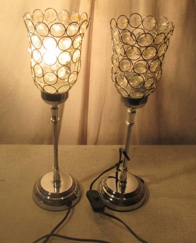 2 Leuke Retro Tafellampen in metaal en glas - 41cm, Ophalen of Verzenden, Huis en Inrichting