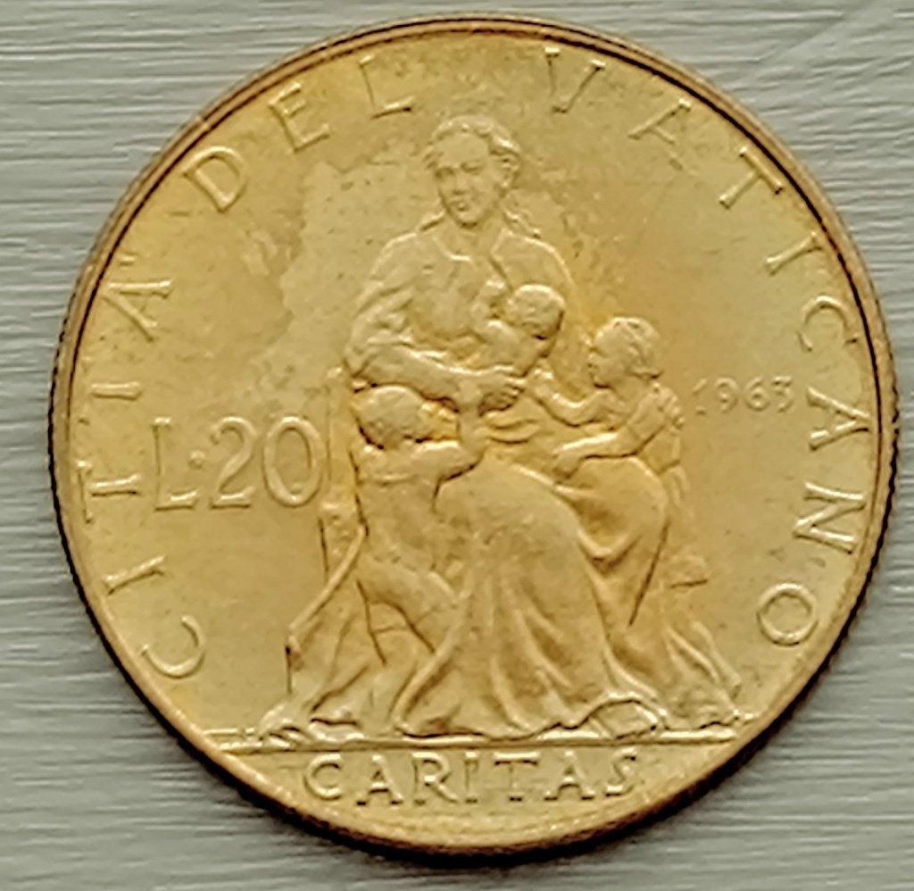munt vaticaan 20 lire 1963, Postzegels en Munten, Ophalen of Verzenden