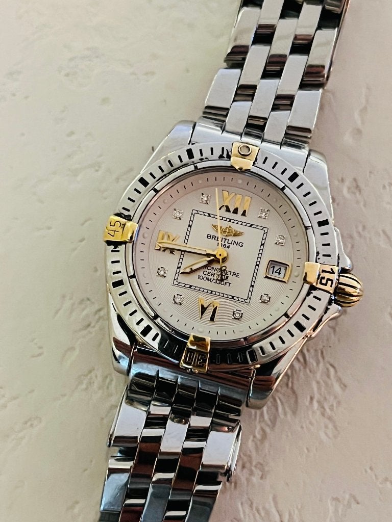 Vintage Breitling Cockpit lady diamonds horloge, Bijoux, Sacs & Beauté, Montre-bracelet, Autres marques, Enlèvement ou Envoi, Acier
