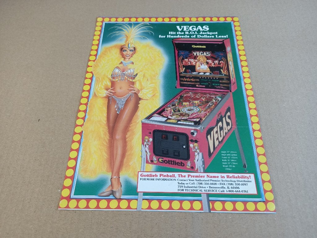Flyer: Gottlieb Vegas (1990) Flipperkast, Verzamelen, Automaten | Flipperkasten, Verzenden, Flipperkast, Gottlieb