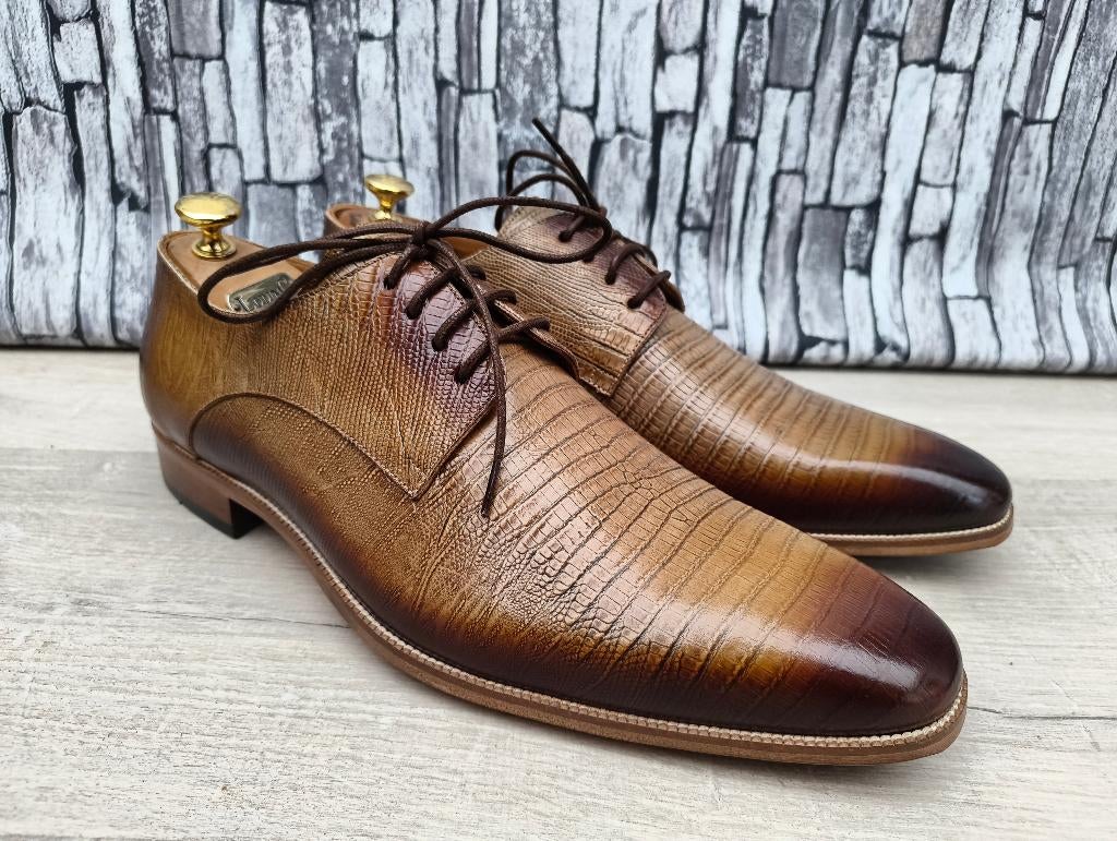 Melik bruine croco herenschoenen - Mt 44 - Nieuw, Vêtements | Hommes, Chaussures, Neuf, Chaussures à lacets, Envoi, Melik