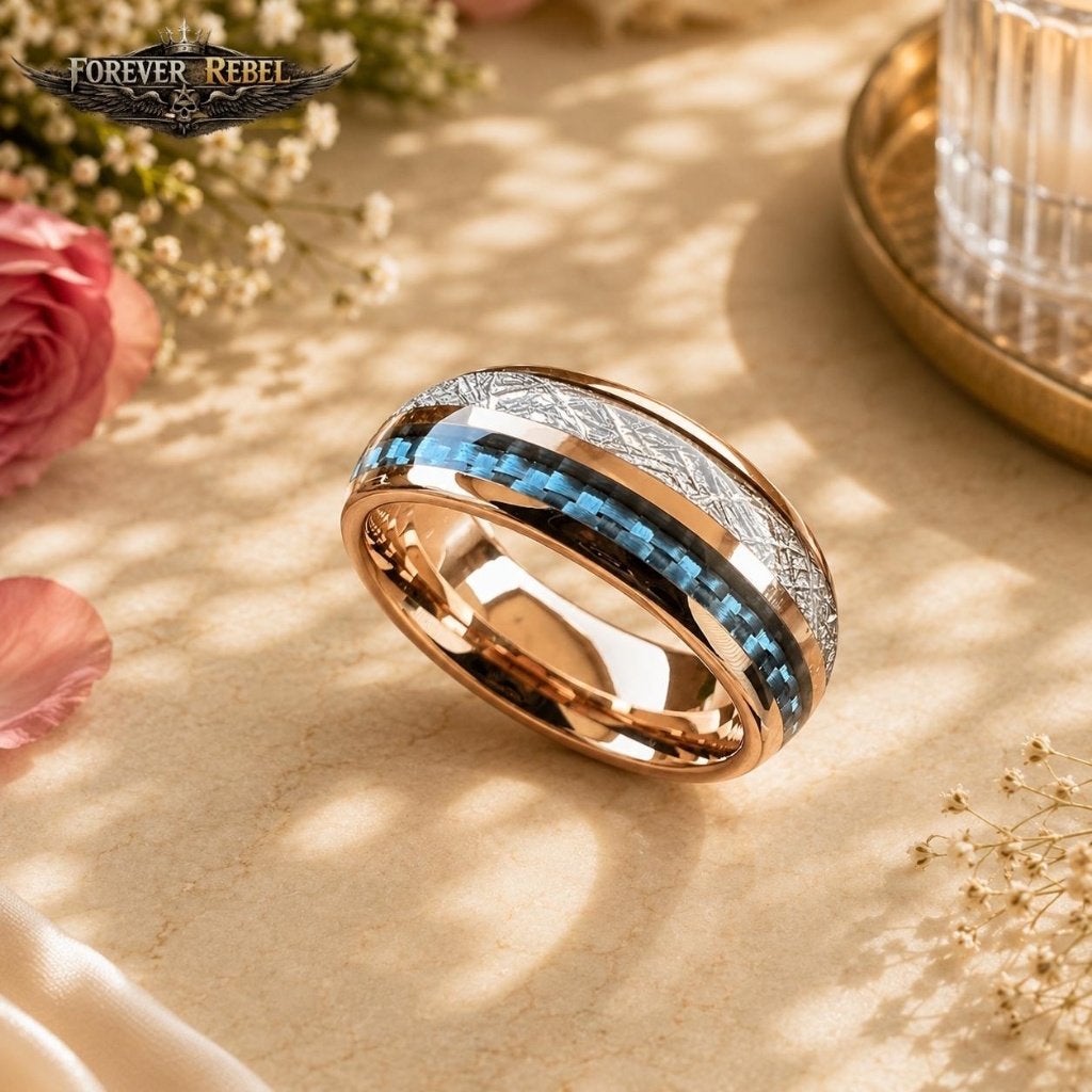 Wolfraam Trouwringen - Tavian Bluecrest Rose - Diverse Maten, Handtassen en Accessoires, Ringen, Overige materialen, Overige kleuren