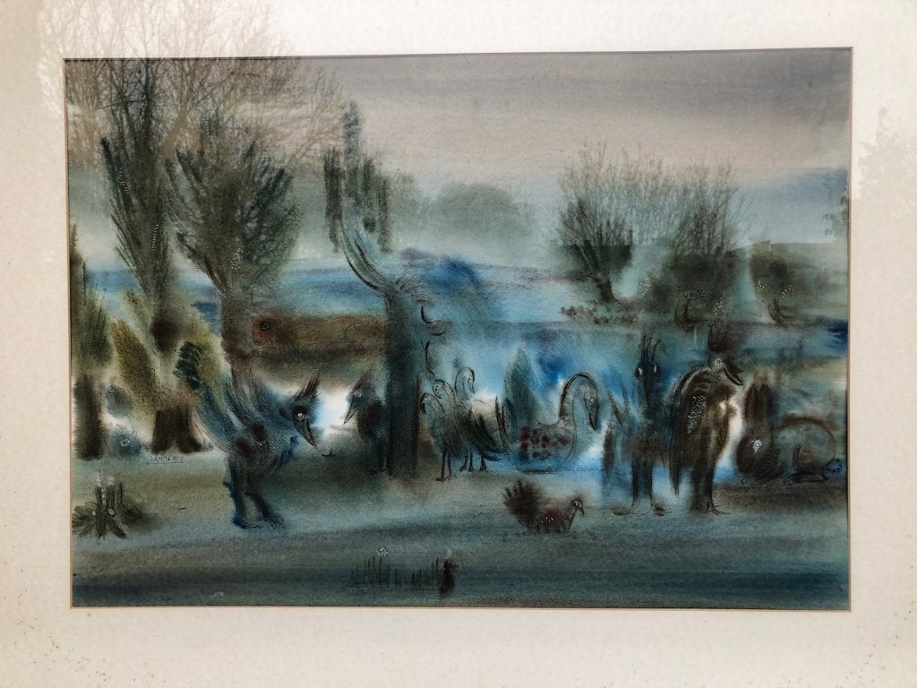 Originele aquarel gesigneerd „Fantastic Beasts”, Surrealisme, Dieren, Aquarel, Papier