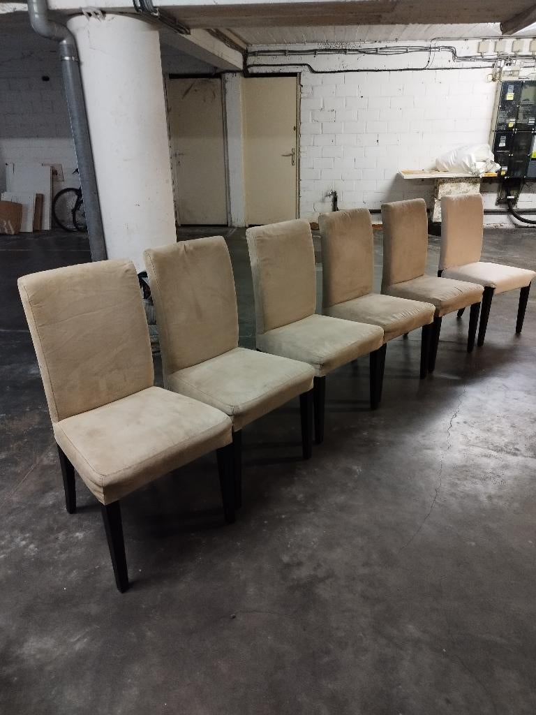 6 eetkamerstoelen, Ophalen, Gebruikt, Stof, Grijs